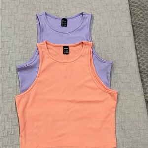 Luxe Dual Ribbed Tank Tops - Soft Orange and Light Purple